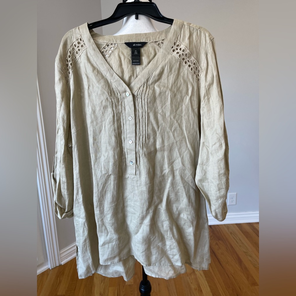 Ali Miles new with tag women's 2X 100% linen beige  breathable work NWT mature